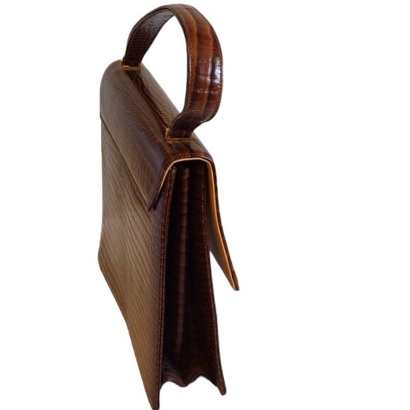 Vintage Classic Bag by Camel, Cognac Brown Faux Alligator Skin Finish - Picture 3 of 12